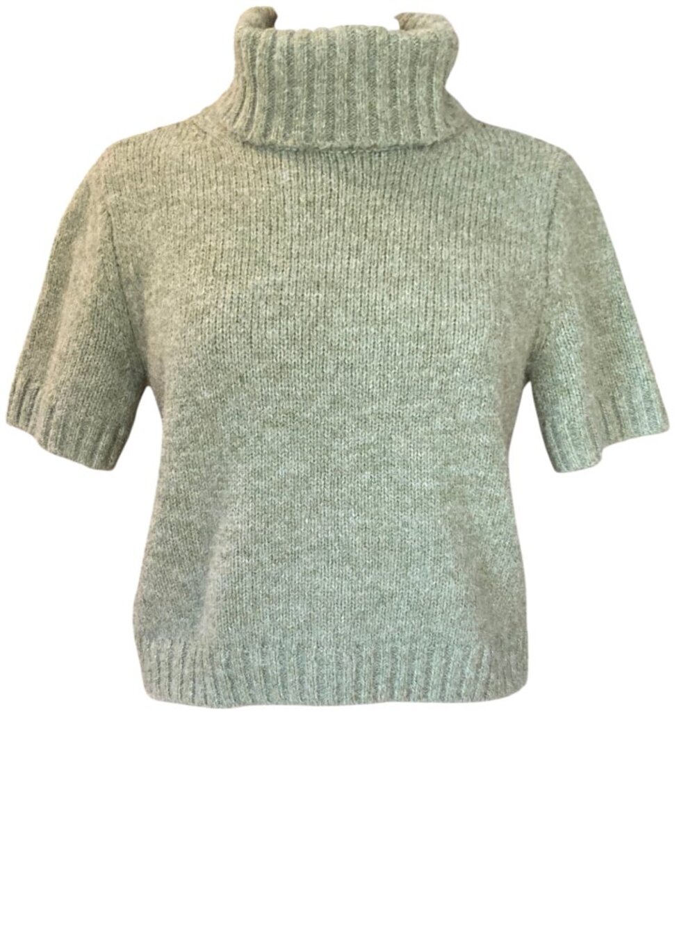 Abercrombie & Fitch Sage Green Fuzzy Short Sleeve Turtleneck Sweater Top Prep-S